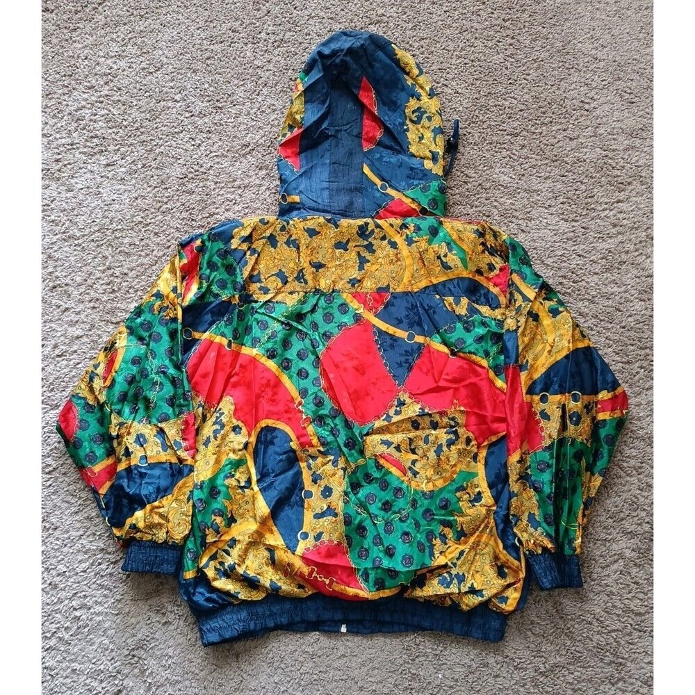 Vintage Windbreaker Jacket Women's Medium Baroque Full Zip Hooded 90s - Picture 5 of 8